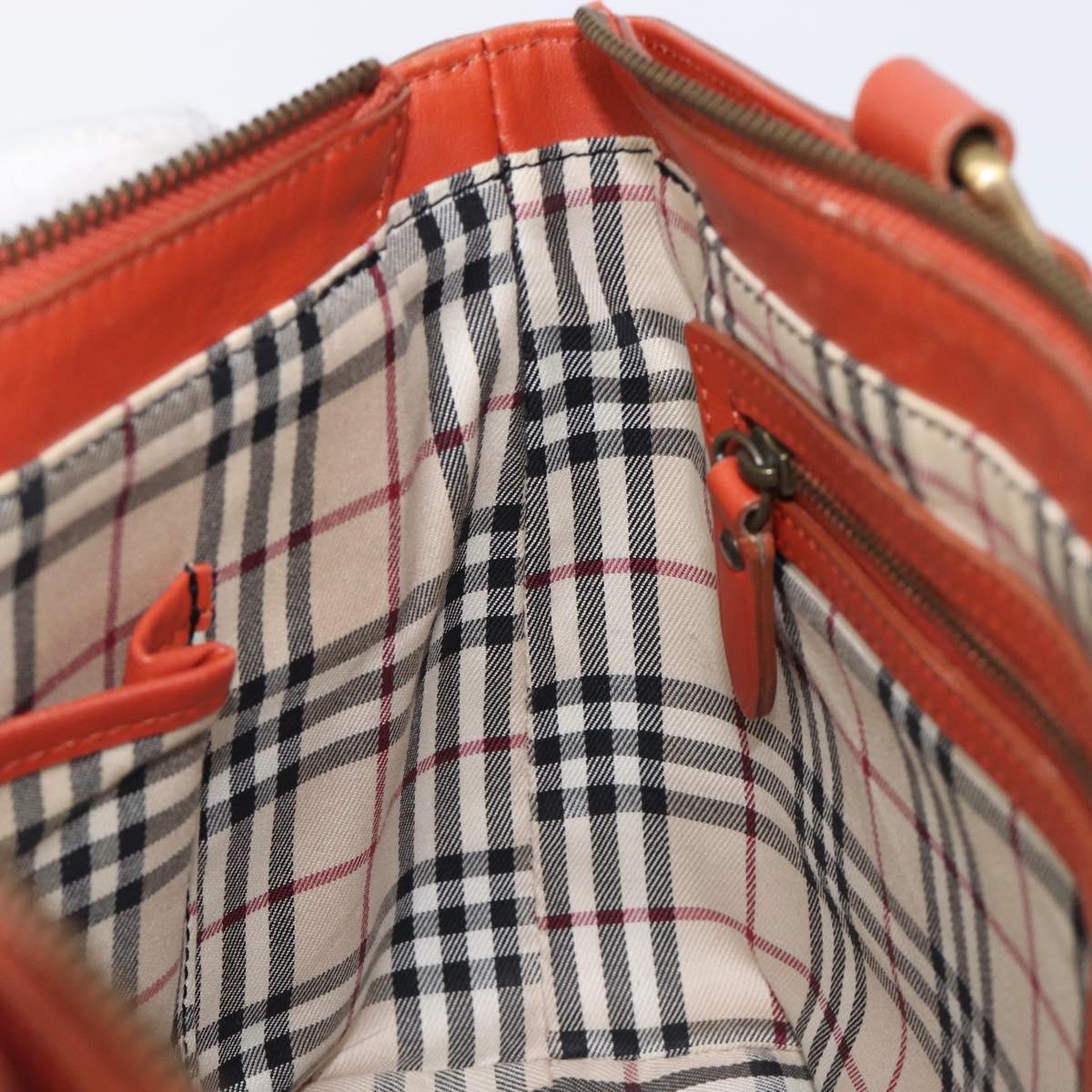 BURBERRY Hand Bag Leather Orange Gold Auth 203611