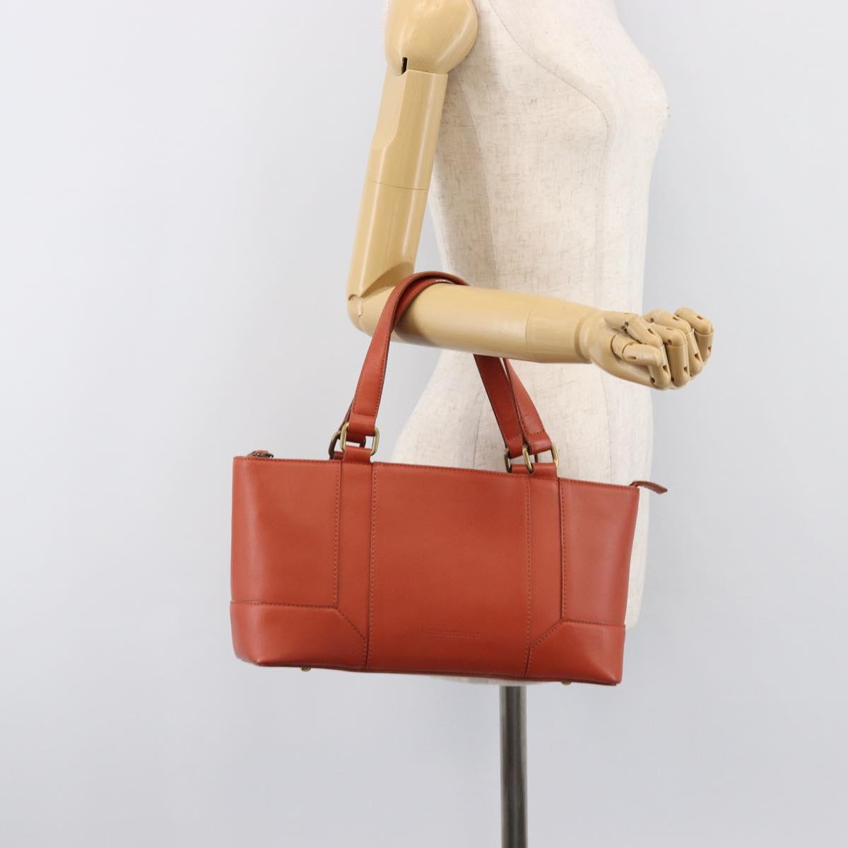 BURBERRY Hand Bag Leather Orange Gold Auth 203611