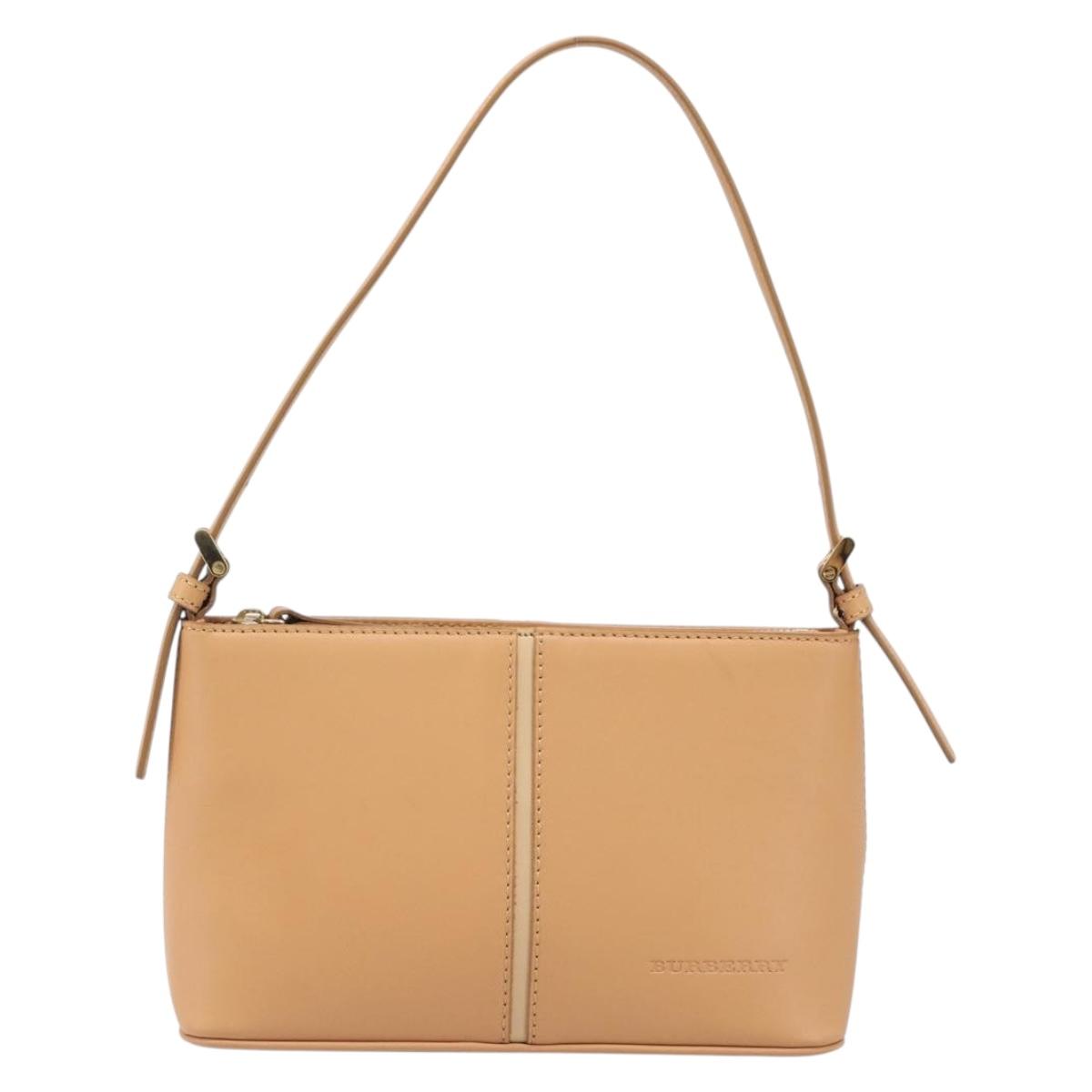 BURBERRY Shoulder Bag Leather Beige Gold Auth 203612A