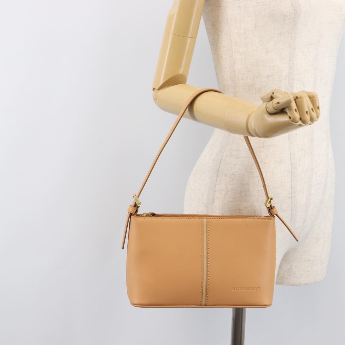 BURBERRY Shoulder Bag Leather Beige Gold Auth 203612A
