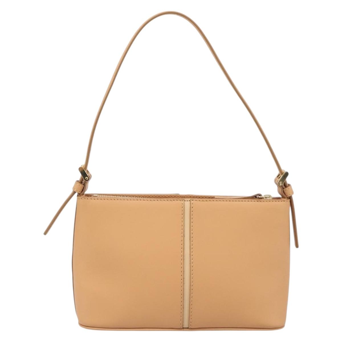 BURBERRY Shoulder Bag Leather Beige Gold Auth 203612A