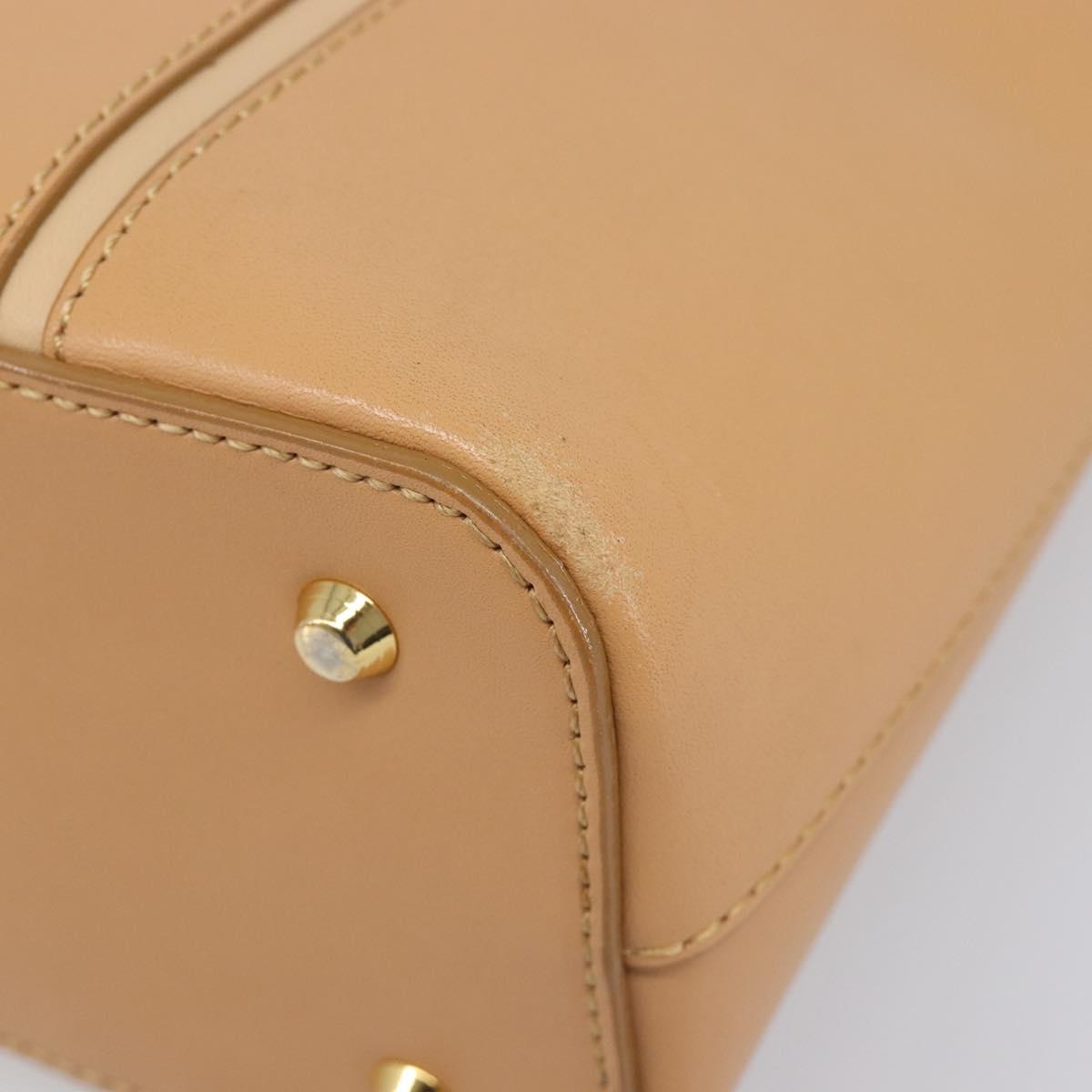 BURBERRY Hand Bag Leather Beige Gold Auth 203613A