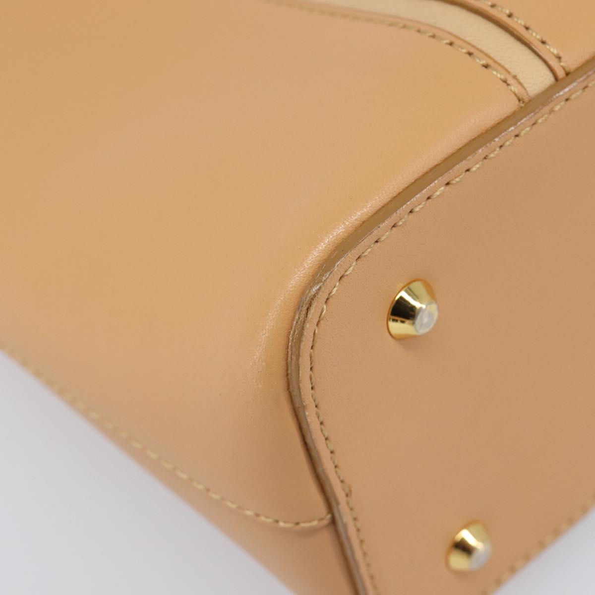 BURBERRY Hand Bag Leather Beige Gold Auth 203613A