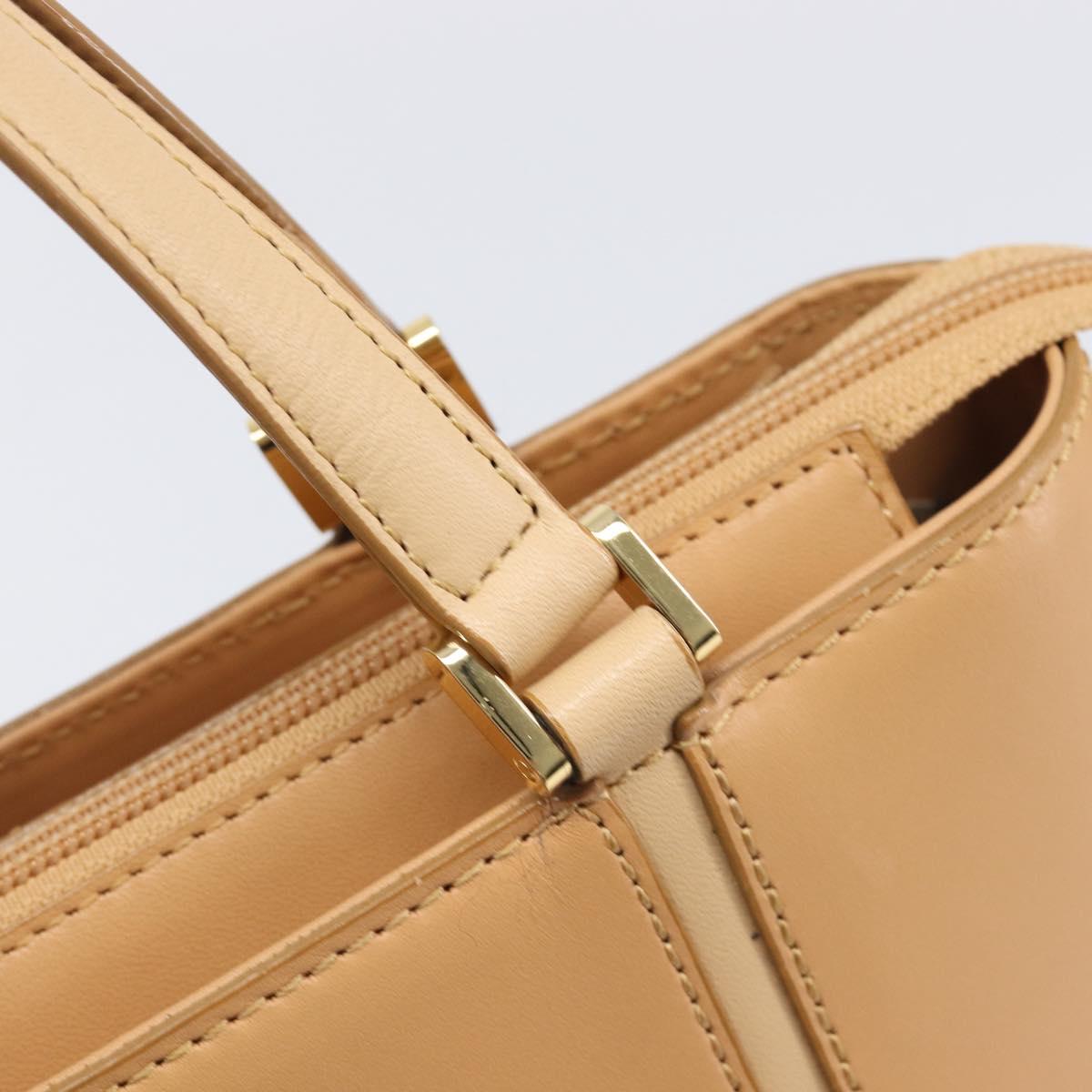 BURBERRY Hand Bag Leather Beige Gold Auth 203613A