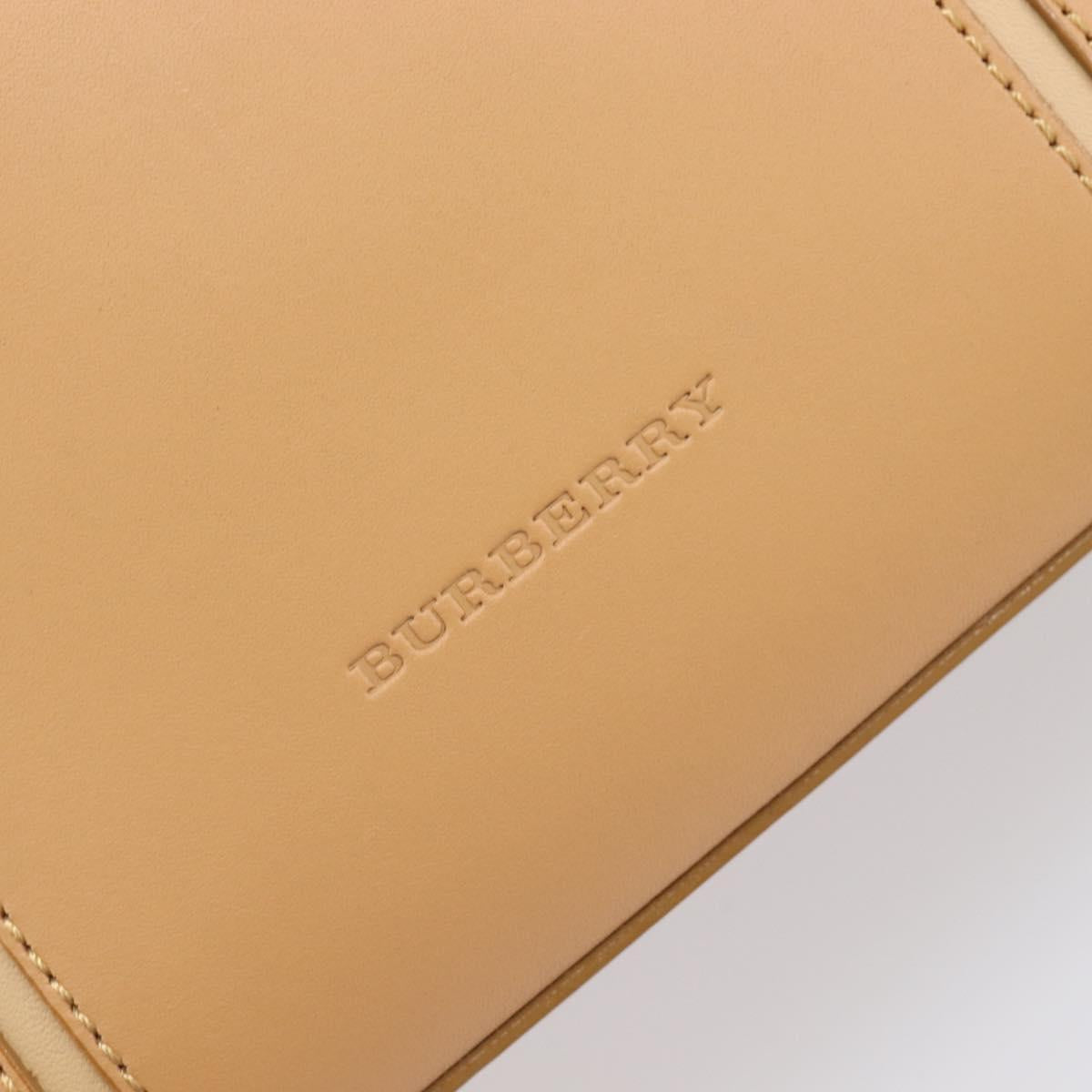 BURBERRY Hand Bag Leather Beige Gold Auth 203613A