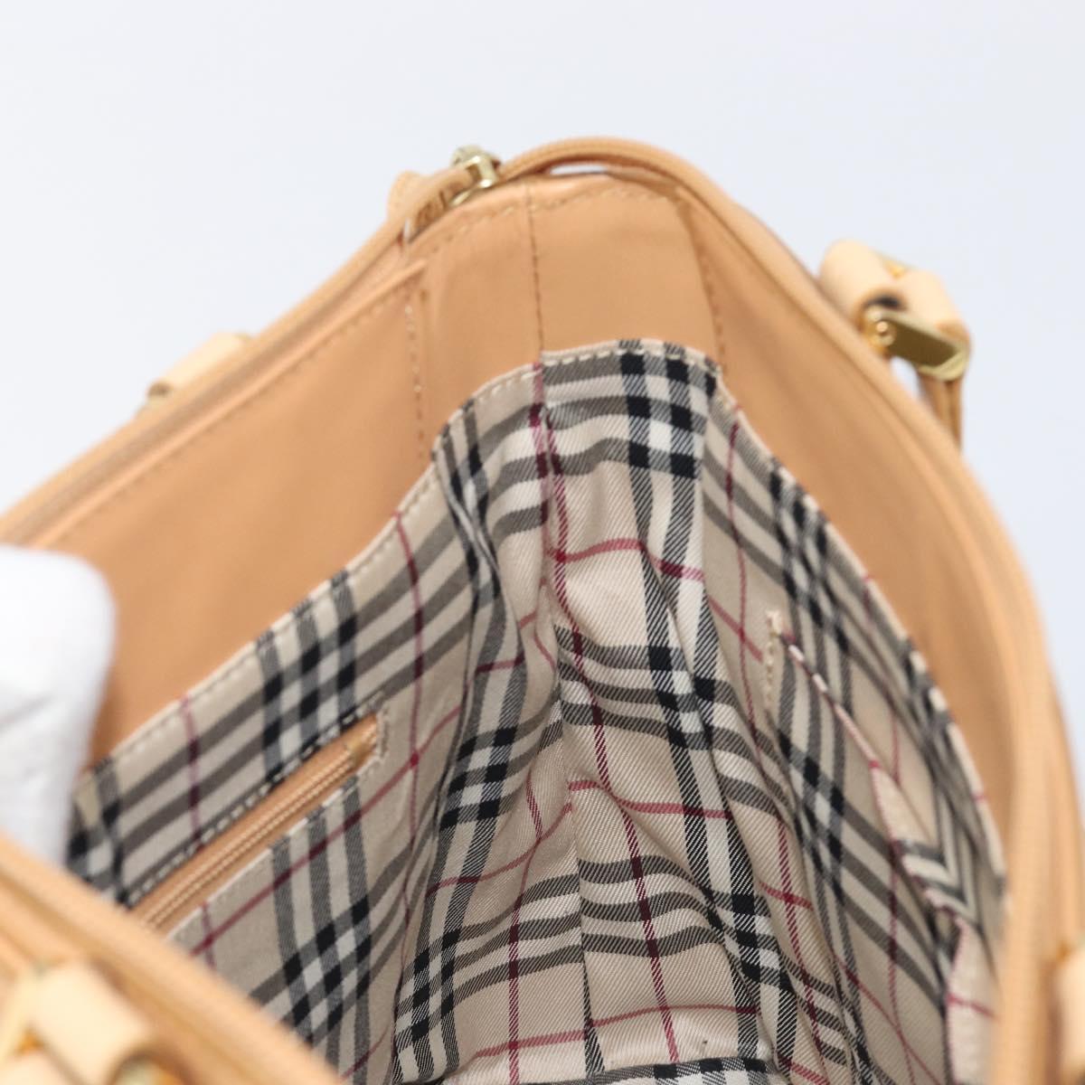 BURBERRY Hand Bag Leather Beige Gold Auth 203613A