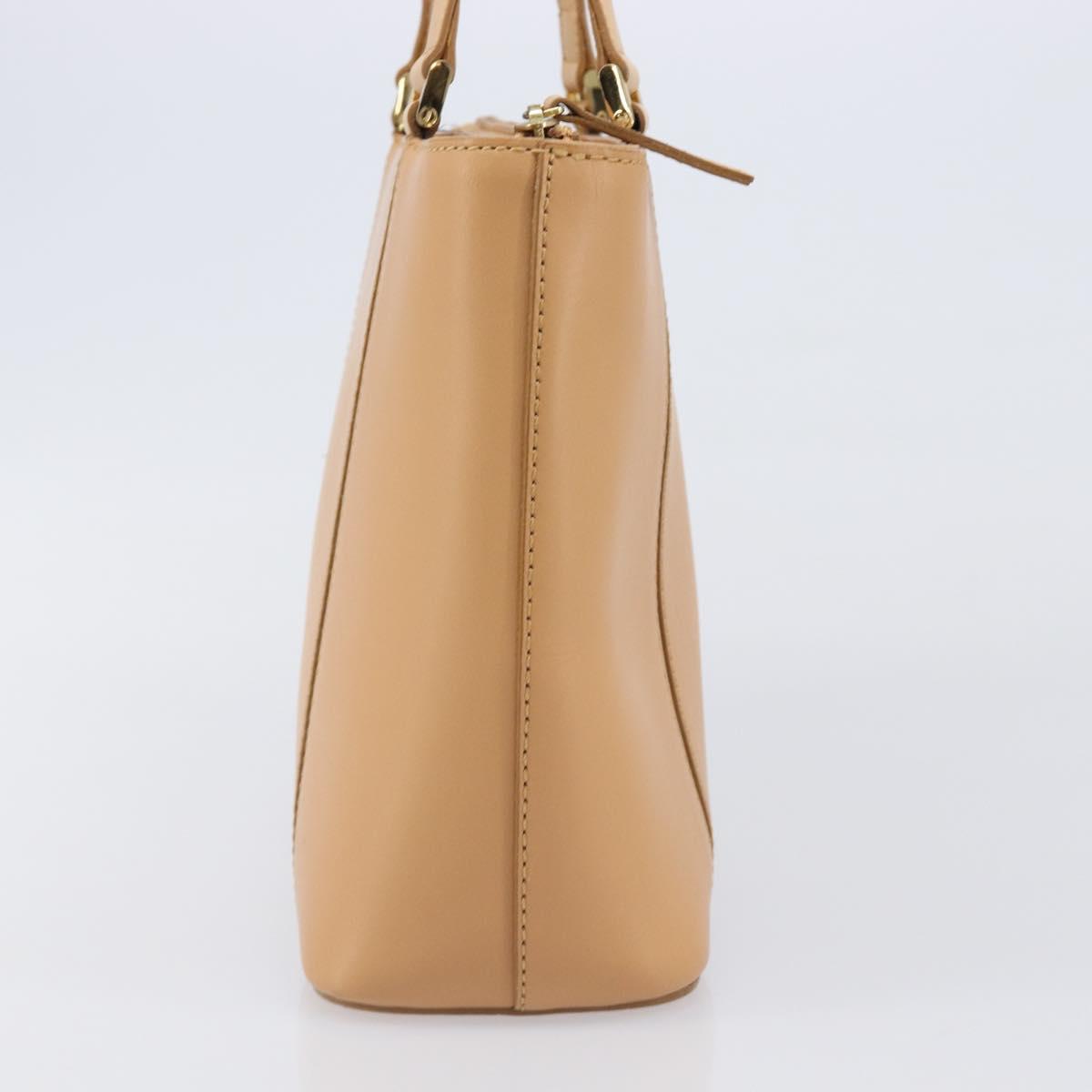 BURBERRY Hand Bag Leather Beige Gold Auth 203613A