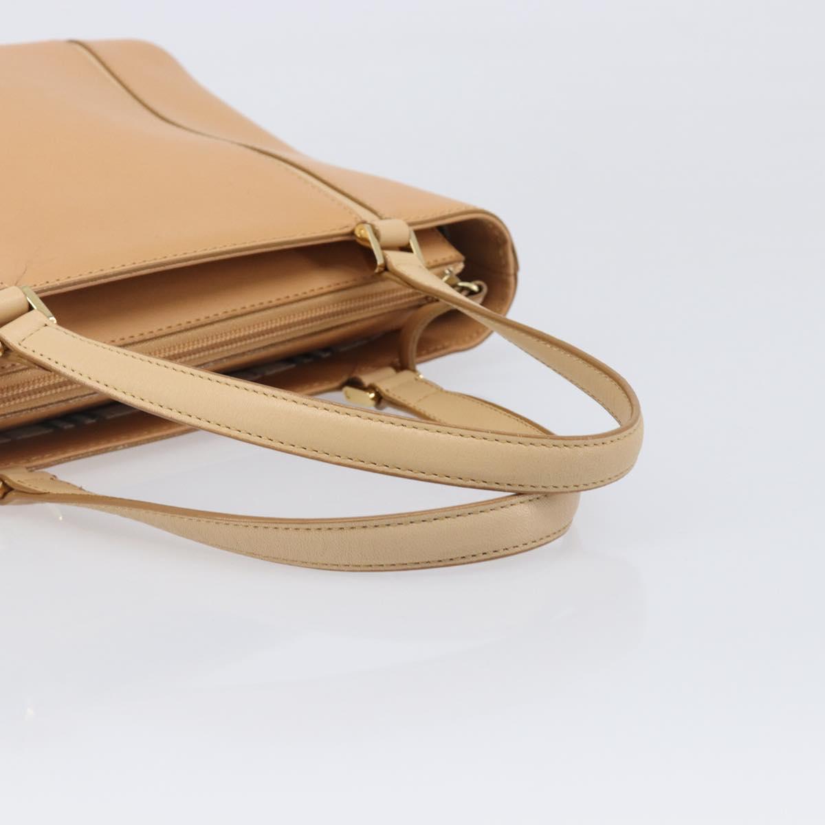 BURBERRY Hand Bag Leather Beige Gold Auth 203613A