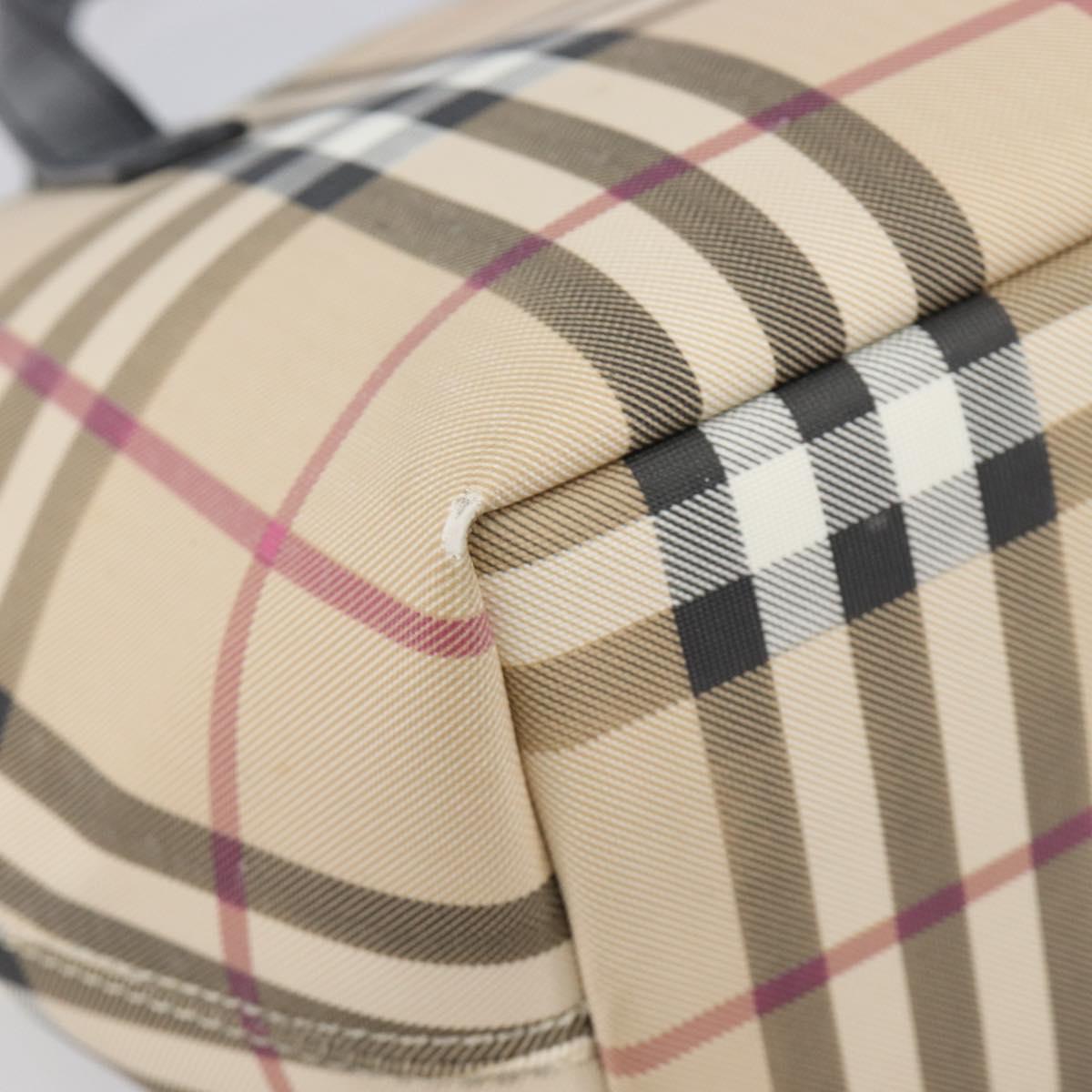 BURBERRY Nova Check Hand Bag PVC Beige Silver Auth 203614