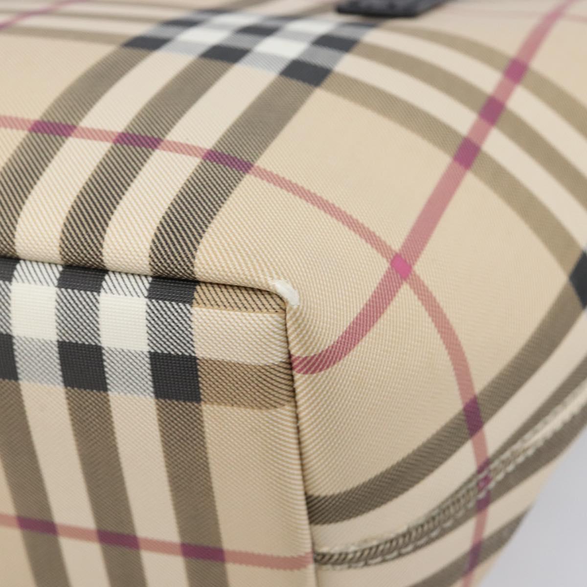 BURBERRY Nova Check Hand Bag PVC Beige Silver Auth 203614