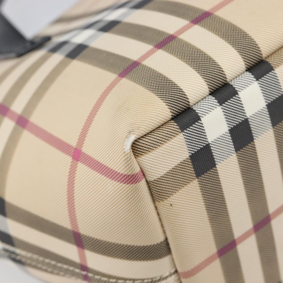 BURBERRY Nova Check Hand Bag PVC Beige Silver Auth 203614