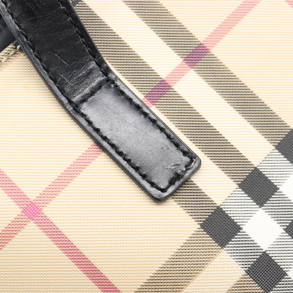 BURBERRY Nova Check Hand Bag PVC Beige Silver Auth 203614