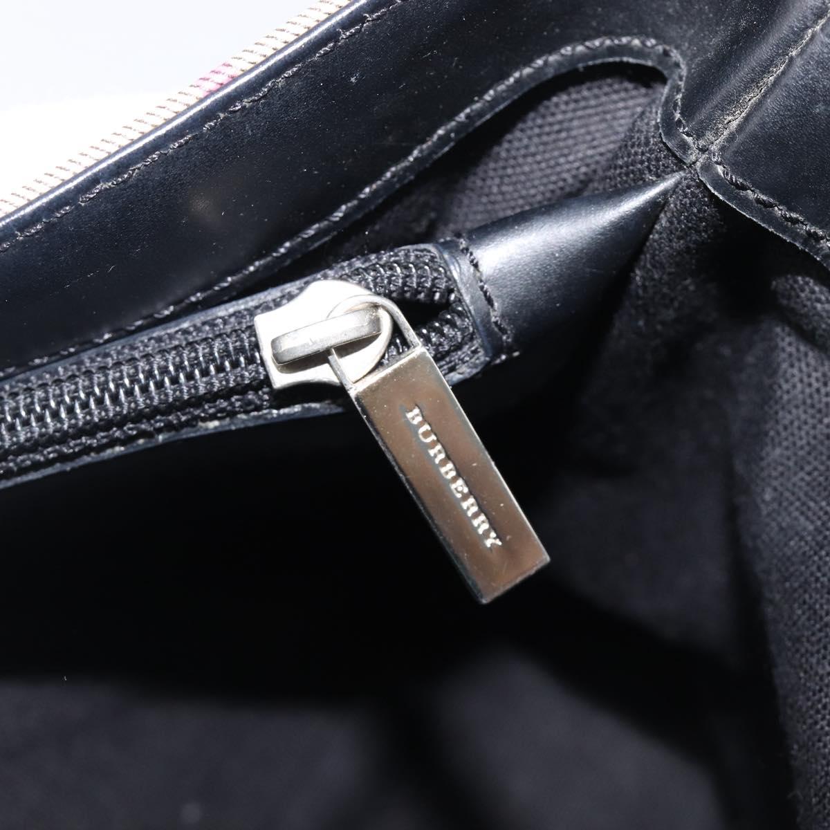 BURBERRY Nova Check Hand Bag PVC Beige Silver Auth 203614