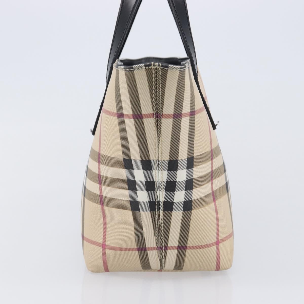 BURBERRY Nova Check Hand Bag PVC Beige Silver Auth 203614