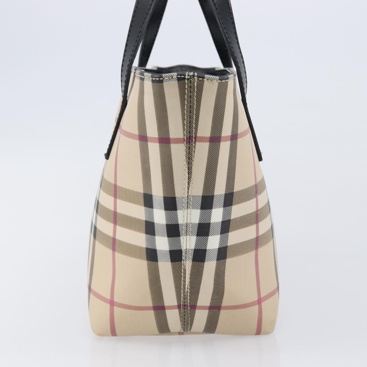 BURBERRY Nova Check Hand Bag PVC Beige Silver Auth 203614