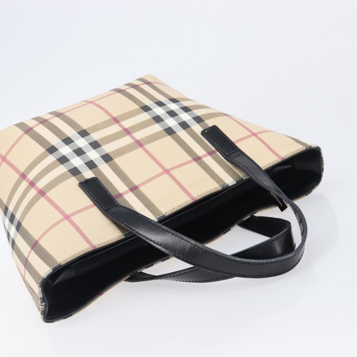 BURBERRY Nova Check Hand Bag PVC Beige Silver Auth 203614