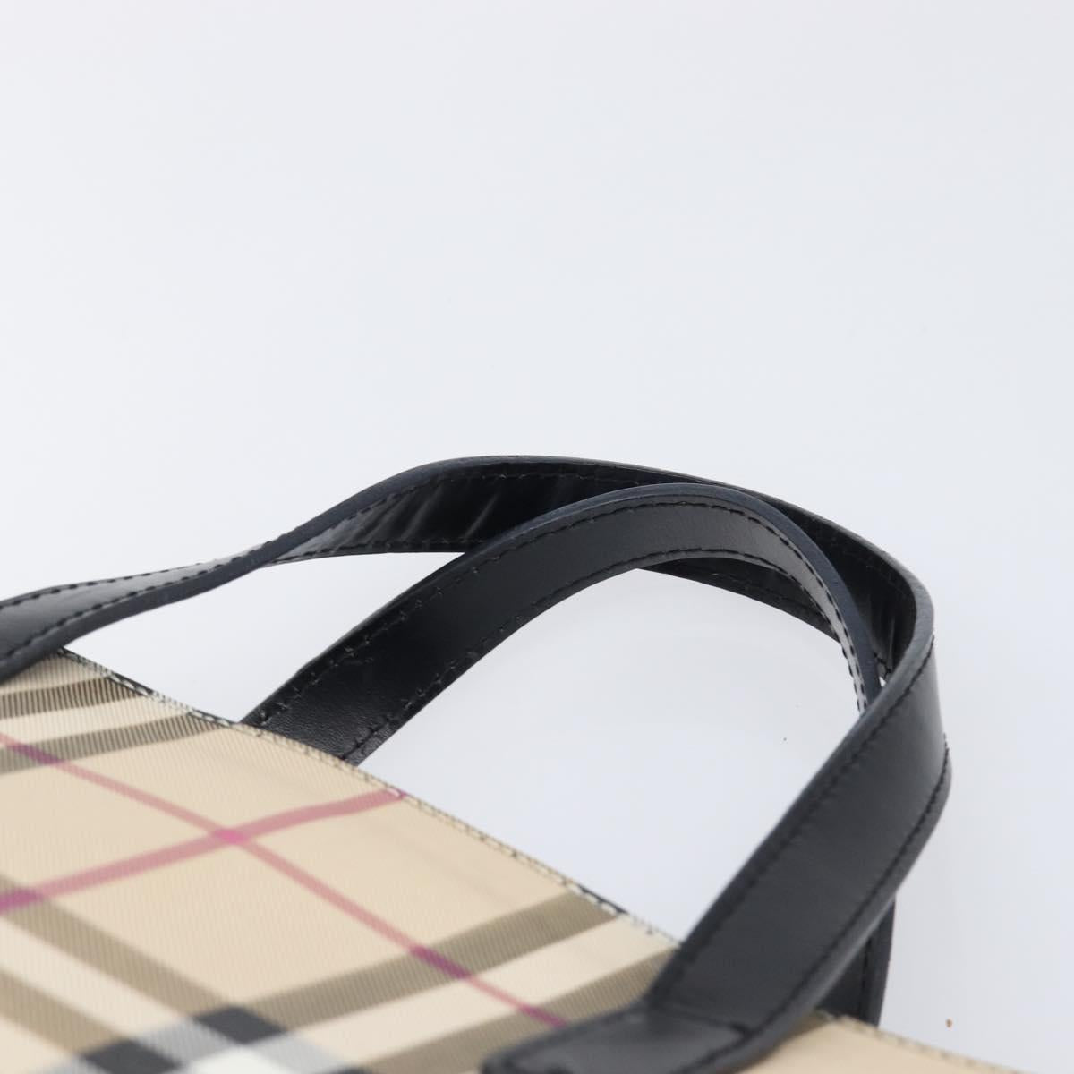 BURBERRY Nova Check Hand Bag PVC Beige Silver Auth 203614