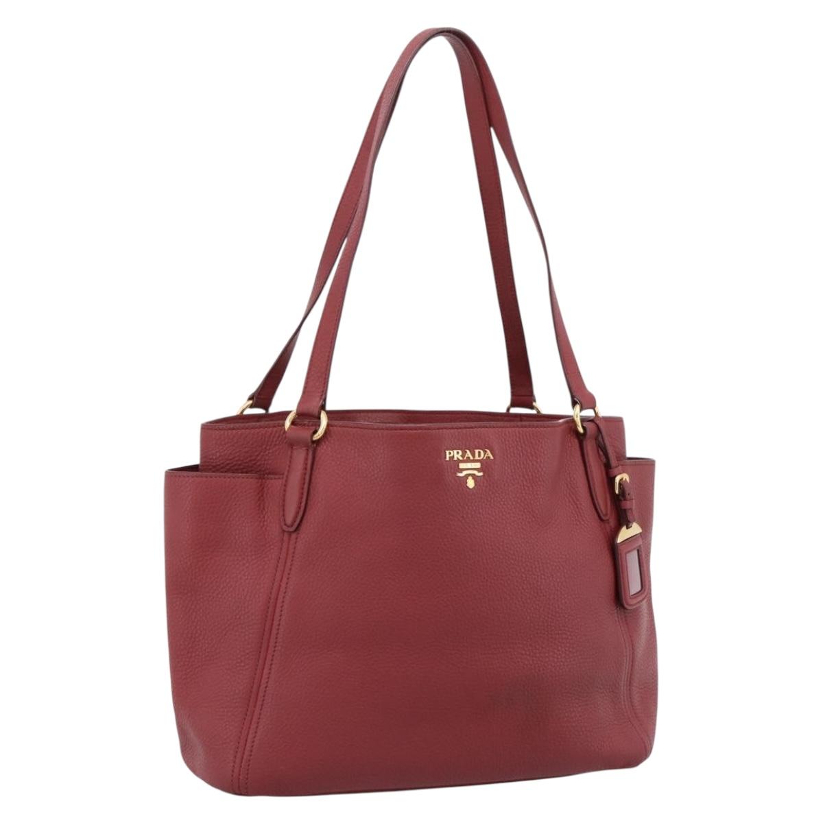 PRADA Tote Bag Vittero Dino Leather Red Gold Auth 203615A