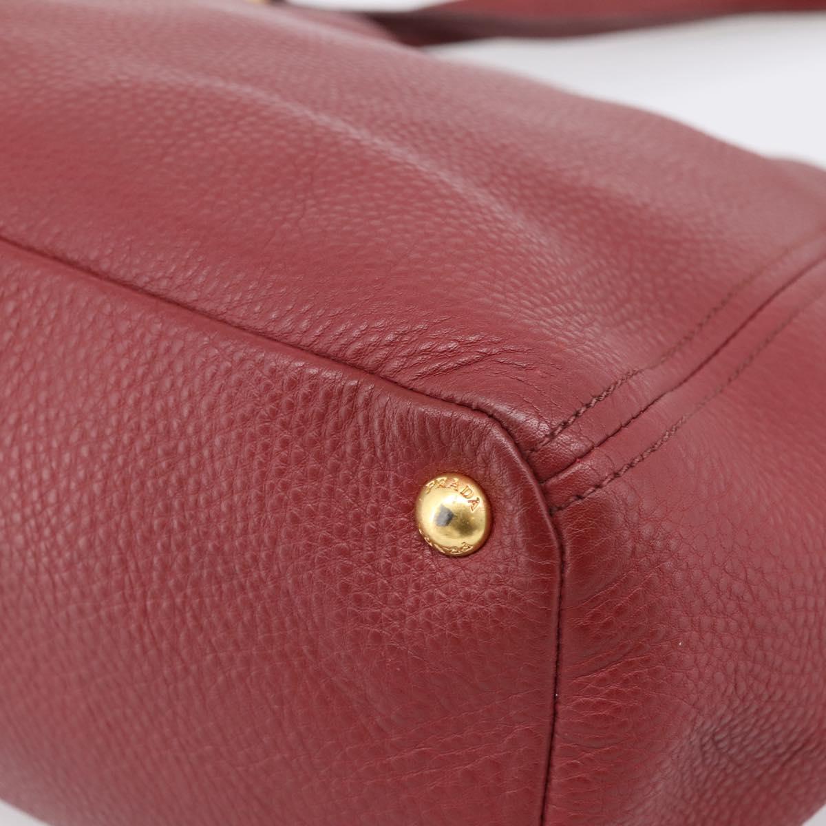 PRADA Tote Bag Vittero Dino Leather Red Gold Auth 203615A