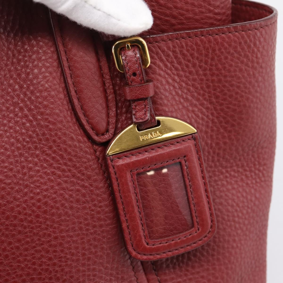 PRADA Tote Bag Vittero Dino Leather Red Gold Auth 203615A