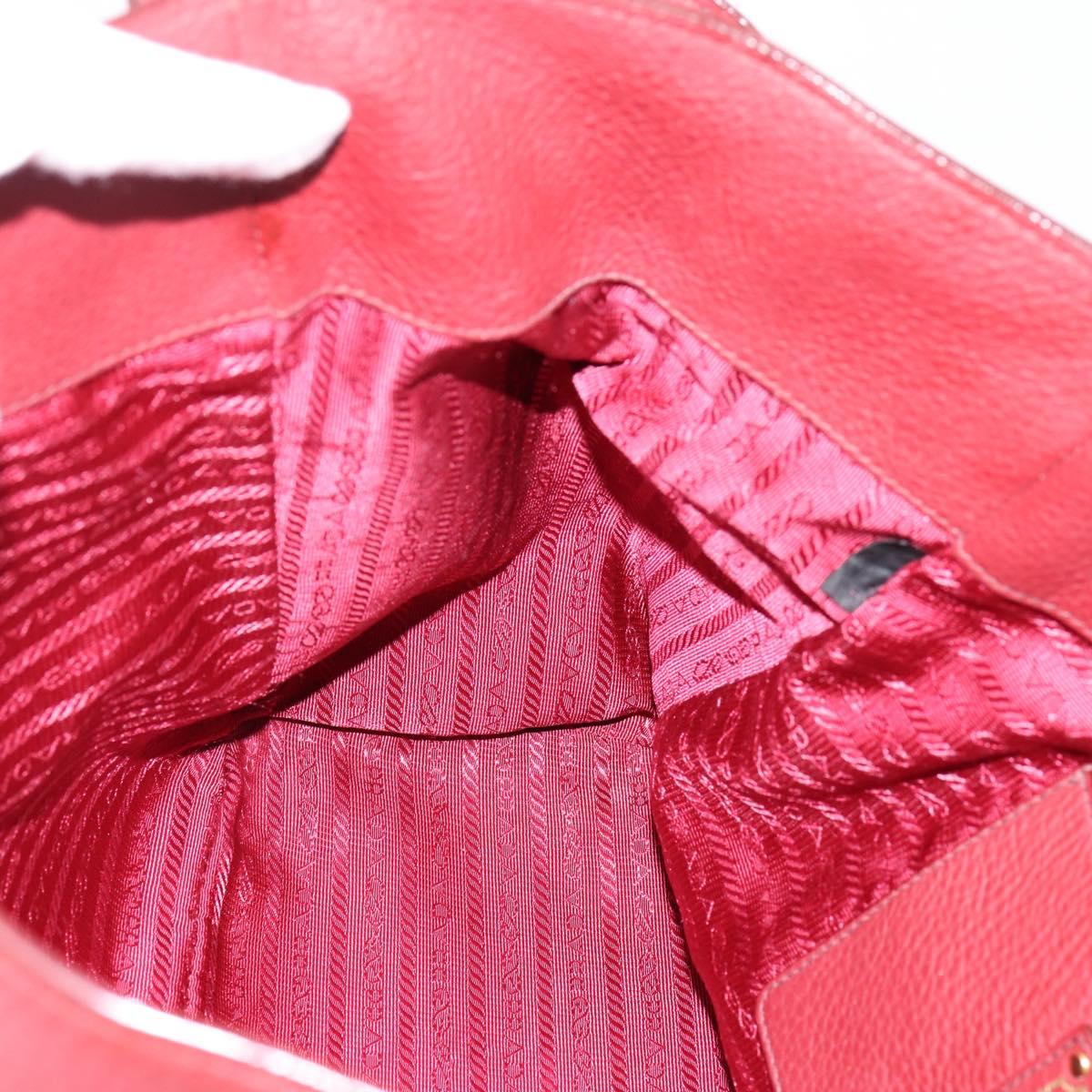 PRADA Tote Bag Vittero Dino Leather Red Gold Auth 203615A