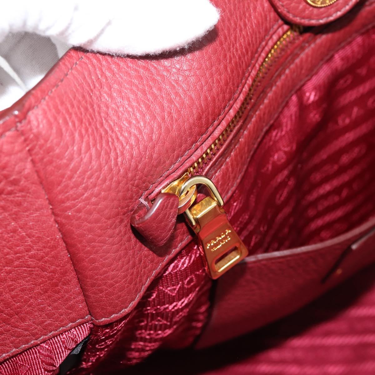 PRADA Tote Bag Vittero Dino Leather Red Gold Auth 203615A