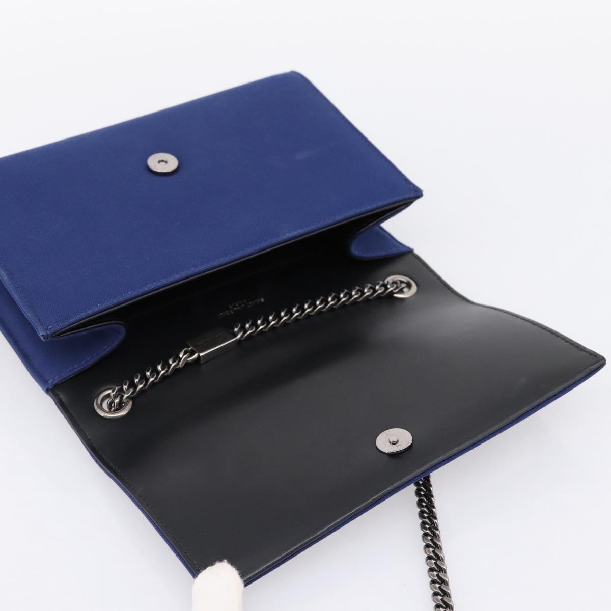 SAINT LAURENT Cassandra Chain Shoulder Bag Canvas Blue Silver Auth 203616M