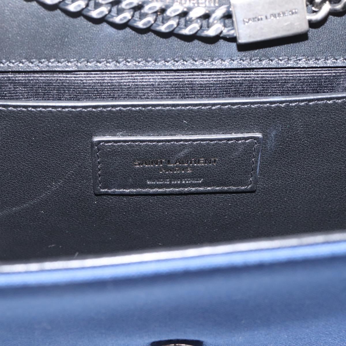 SAINT LAURENT Cassandra Chain Shoulder Bag Canvas Blue Silver Auth 203616M