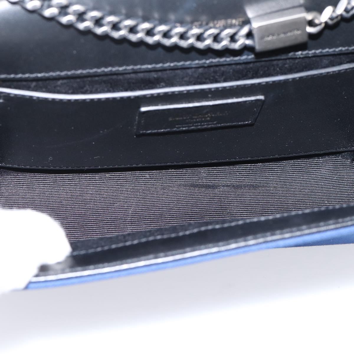 SAINT LAURENT Cassandra Chain Shoulder Bag Canvas Blue Silver Auth 203616M