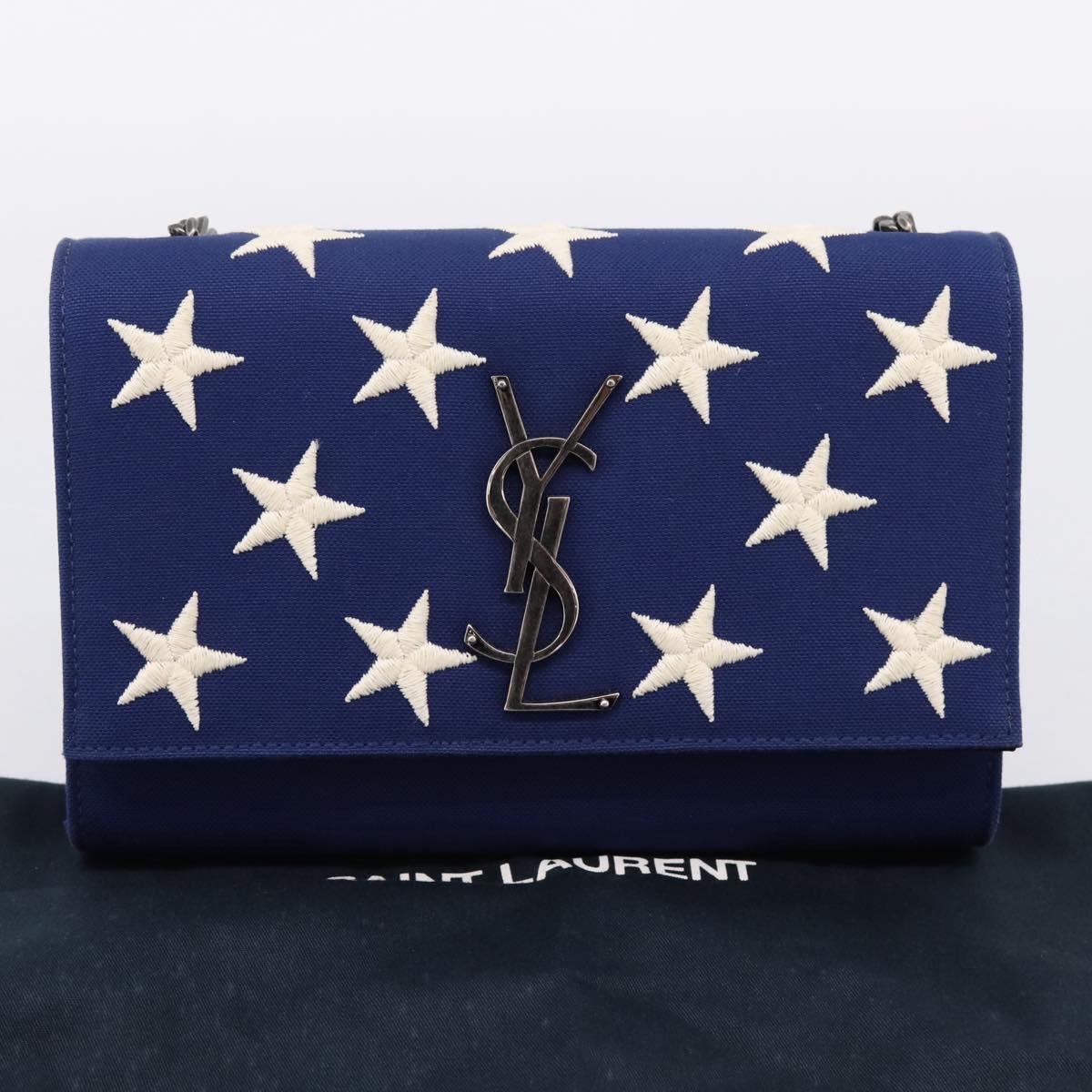 SAINT LAURENT Cassandra Chain Shoulder Bag Canvas Blue Silver Auth 203616M