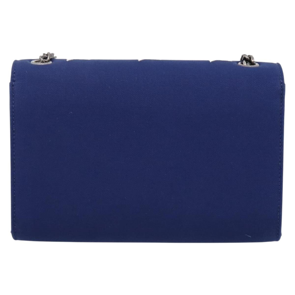 SAINT LAURENT Cassandra Chain Shoulder Bag Canvas Blue Silver Auth 203616M