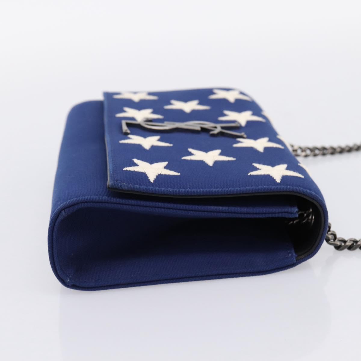 SAINT LAURENT Cassandra Chain Shoulder Bag Canvas Blue Silver Auth 203616M