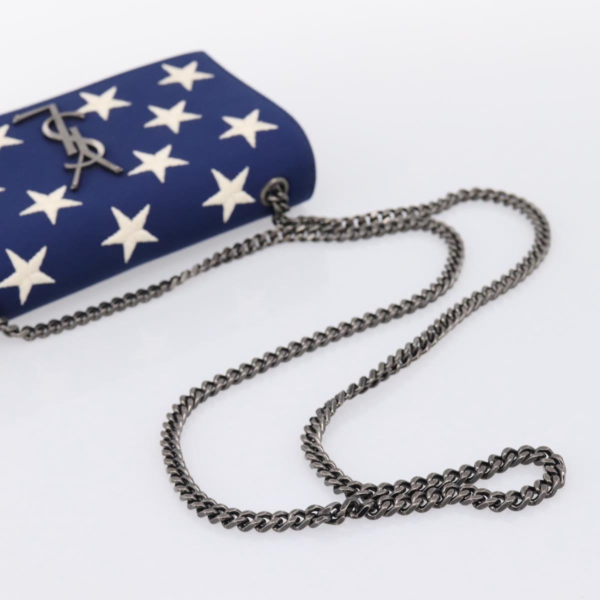 SAINT LAURENT Cassandra Chain Shoulder Bag Canvas Blue Silver Auth 203616M