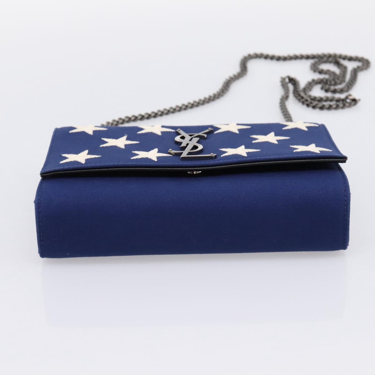 SAINT LAURENT Cassandra Chain Shoulder Bag Canvas Blue Silver Auth 203616M