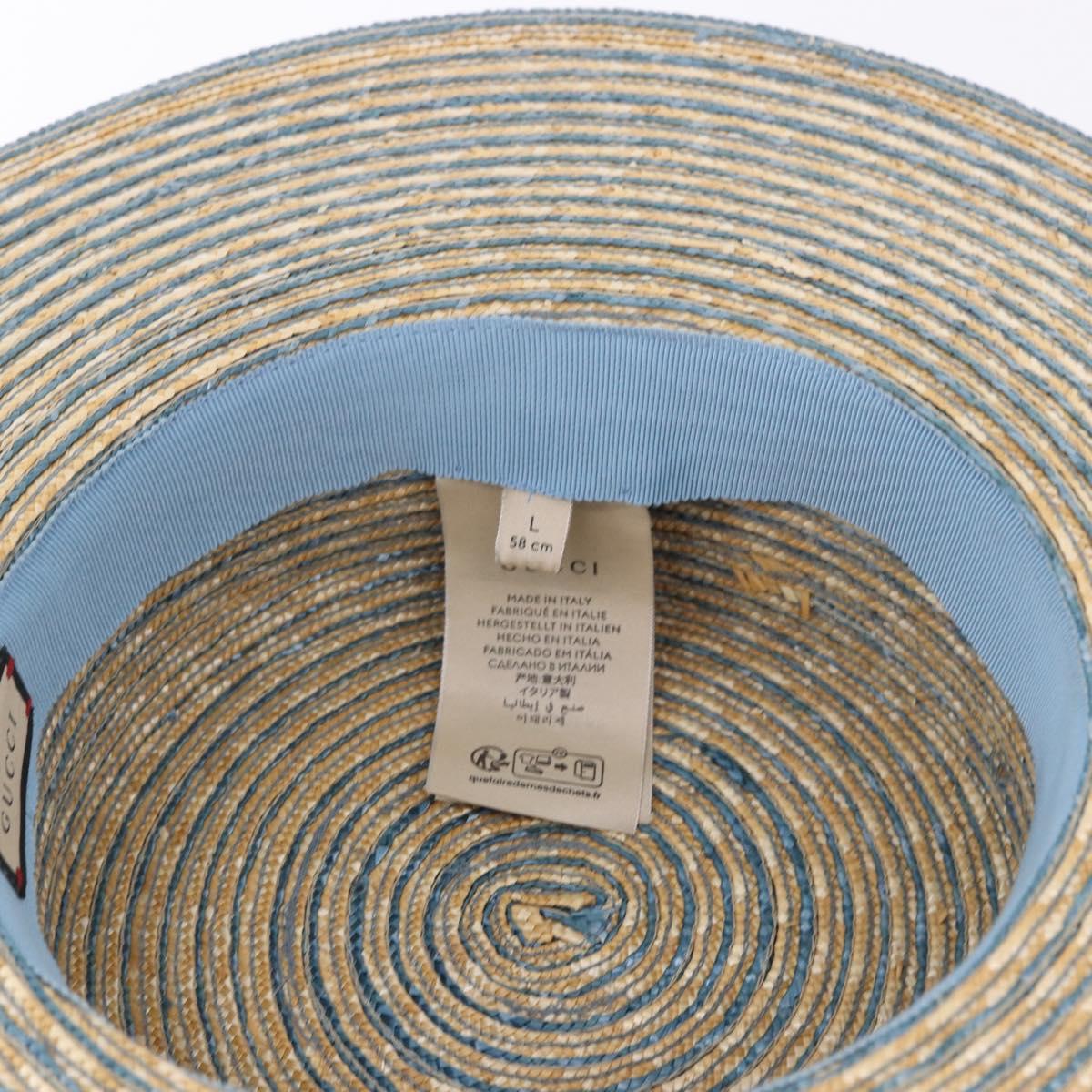 GUCCI Hat Straw L Light Blue Auth 203618M