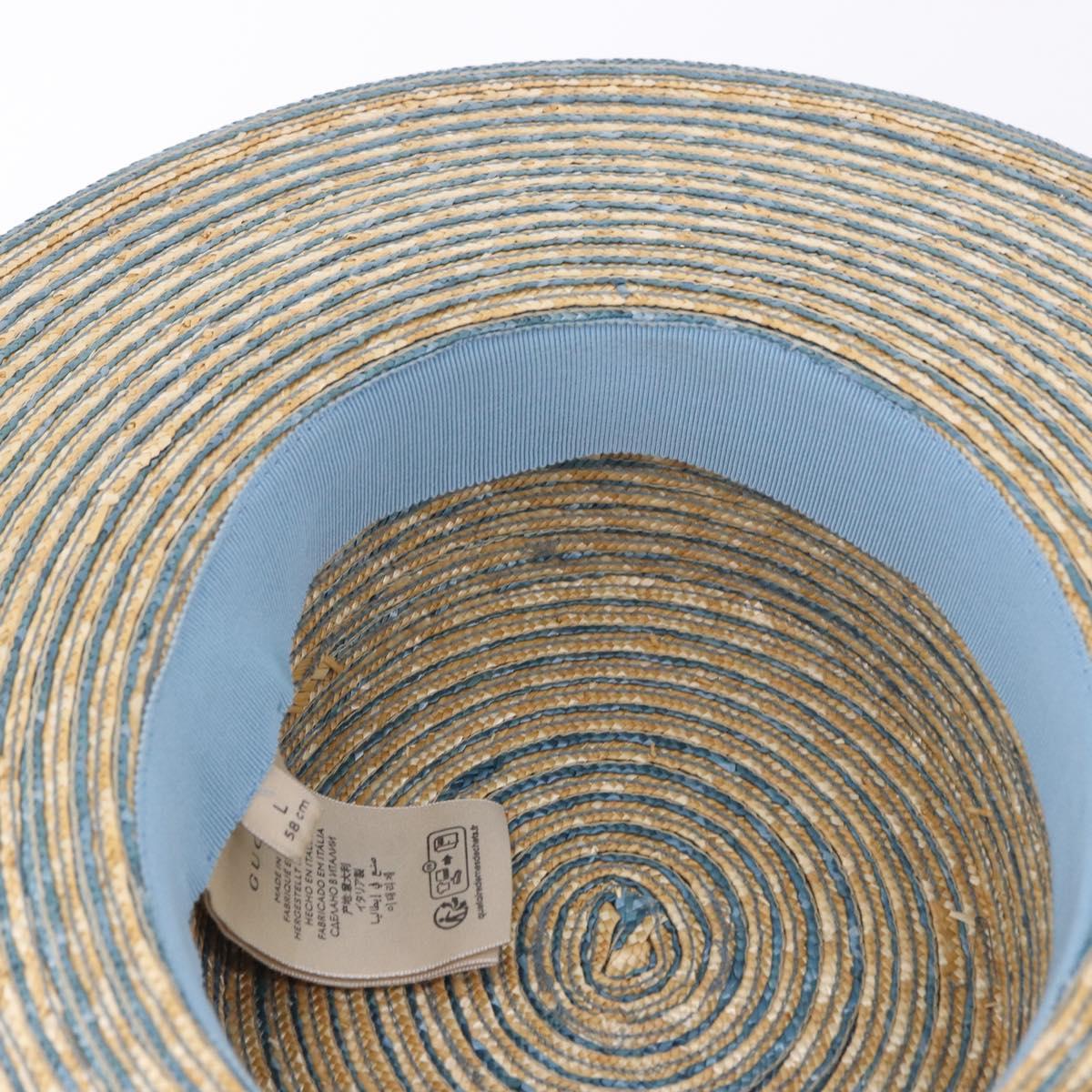 GUCCI Hat Straw L Light Blue Auth 203618M