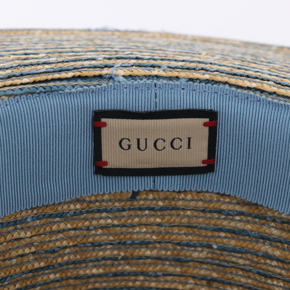 GUCCI Hat Straw L Light Blue Auth 203618M