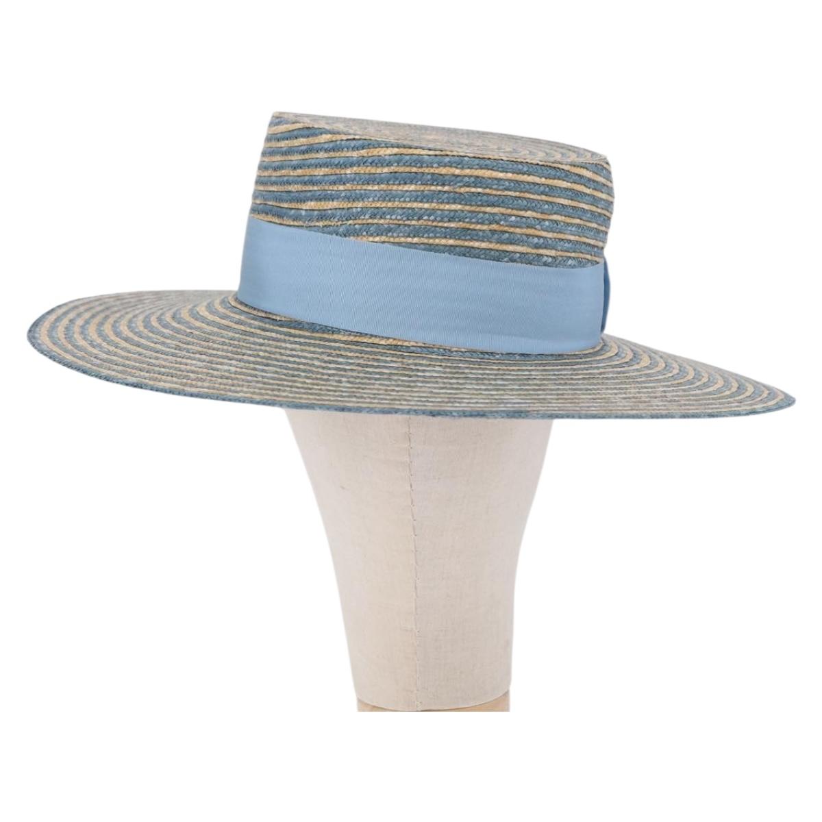 GUCCI Hat Straw L Light Blue Auth 203618M
