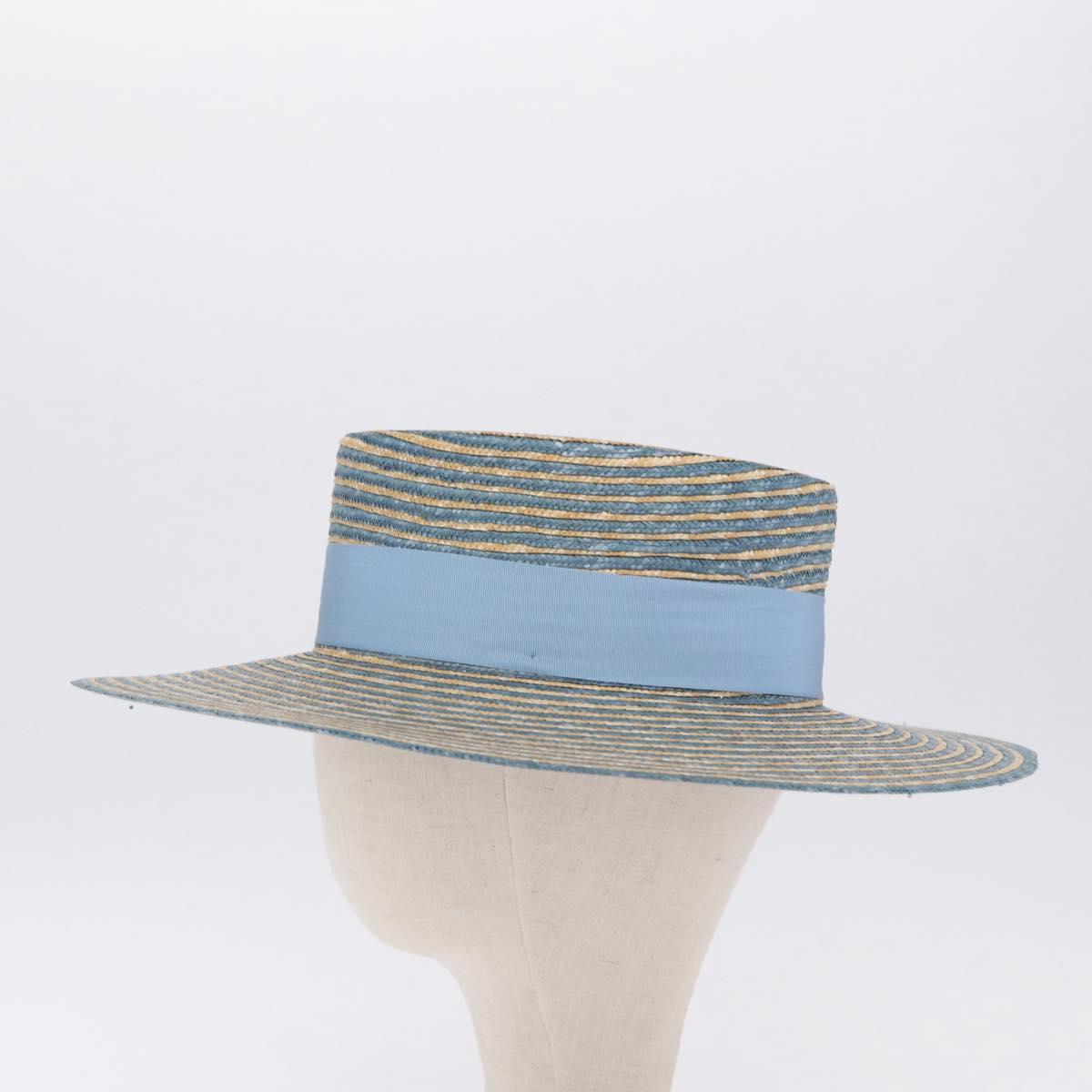 GUCCI Hat Straw L Light Blue Auth 203618M