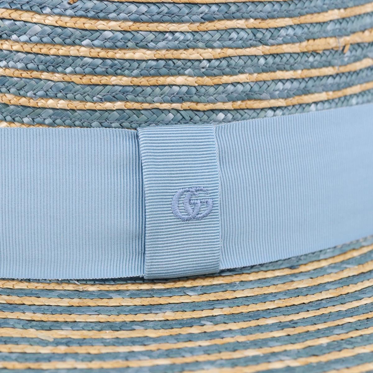 GUCCI Hat Straw L Light Blue Auth 203618M