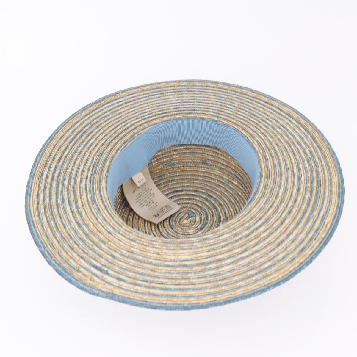 GUCCI Hat Straw L Light Blue Auth 203618M