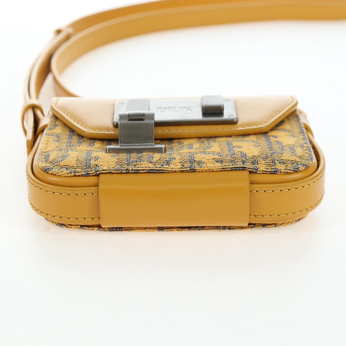 Christian Dior Trotter Canvas Rock Shoulder Pouch Yellow Silver Auth 203620M