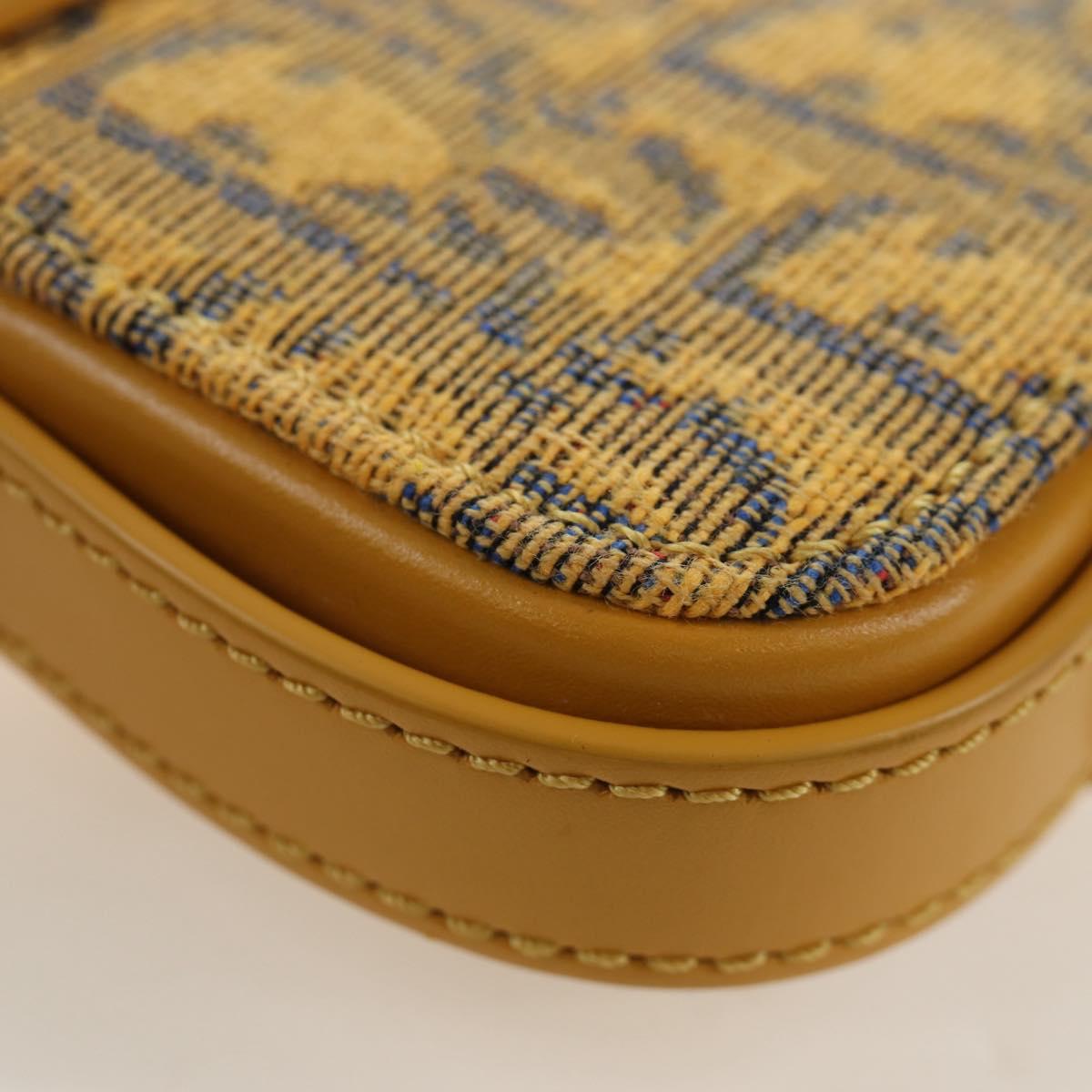 Christian Dior Trotter Canvas Rock Shoulder Pouch Yellow Silver Auth 203620M