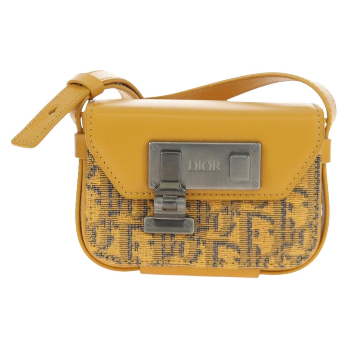 Christian Dior Trotter Canvas Rock Shoulder Pouch Yellow Silver Auth 203620M