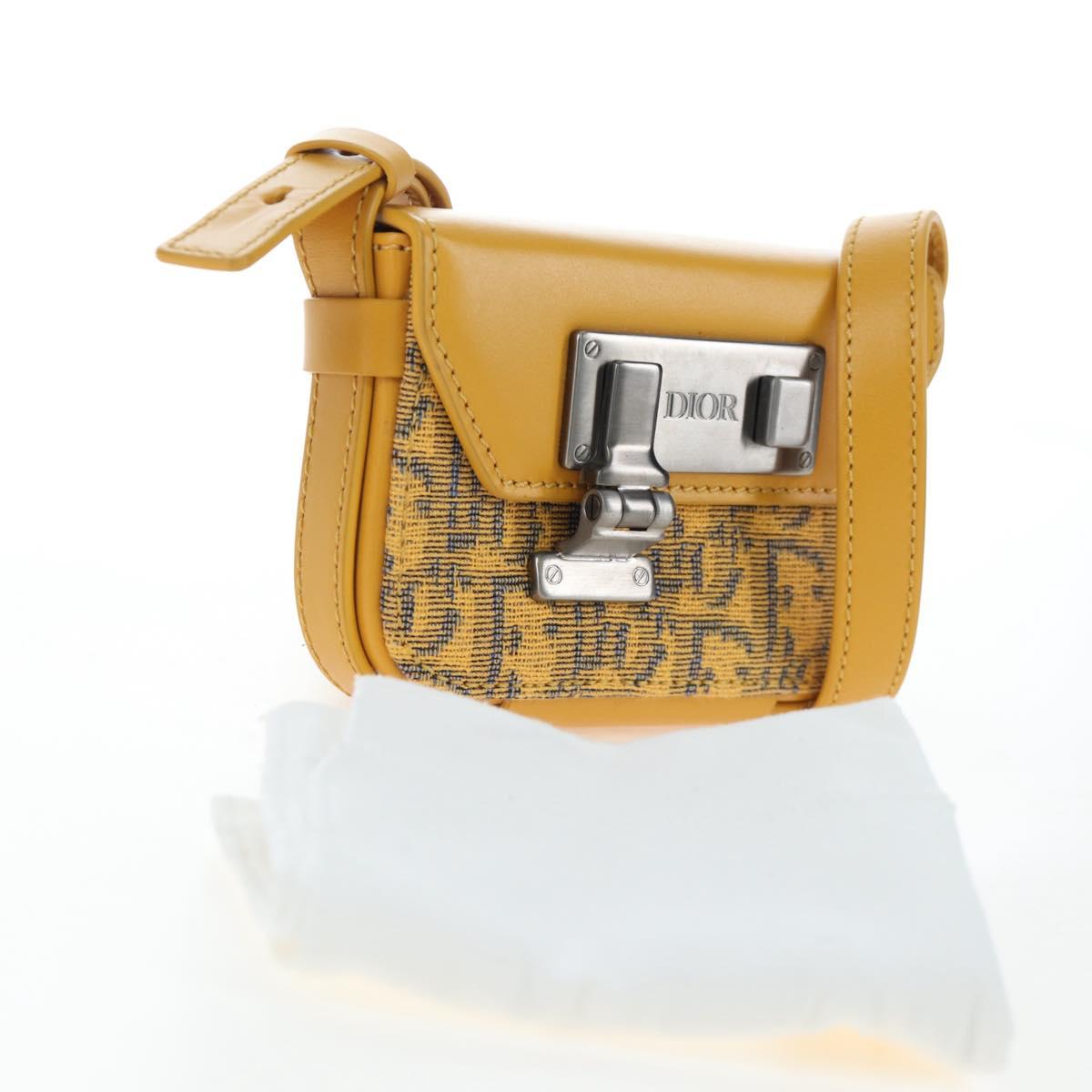 Christian Dior Trotter Canvas Rock Shoulder Pouch Yellow Silver Auth 203620M