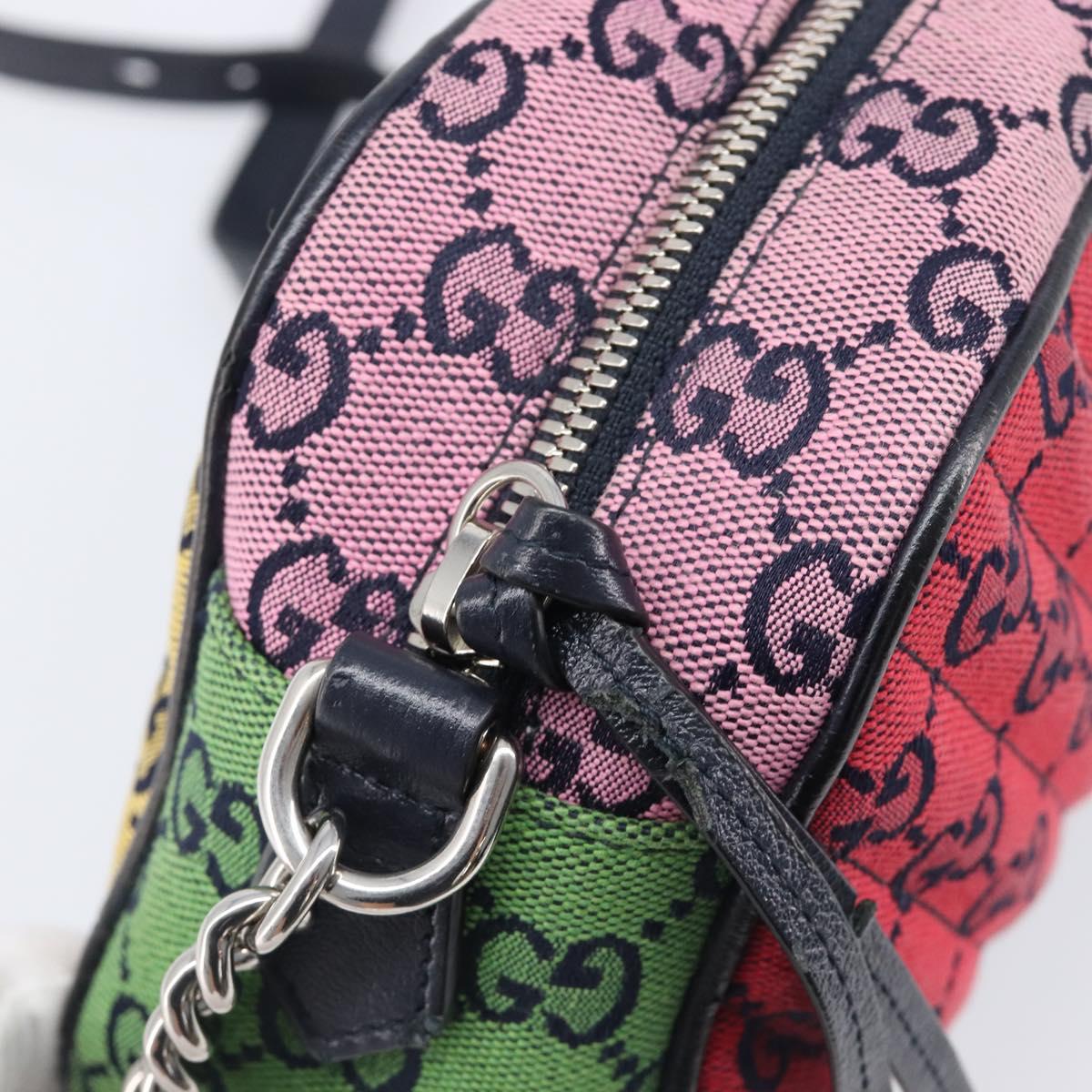 GUCCI GG Canvas GG Marmont Chain Bag Multicolor Silver 447632 Auth 203621