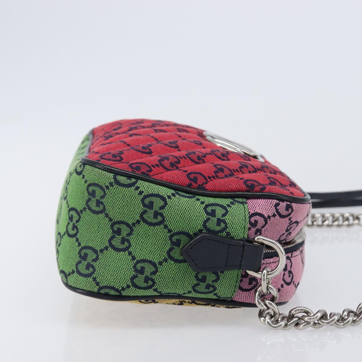 GUCCI GG Canvas GG Marmont Chain Bag Multicolor Silver 447632 Auth 203621
