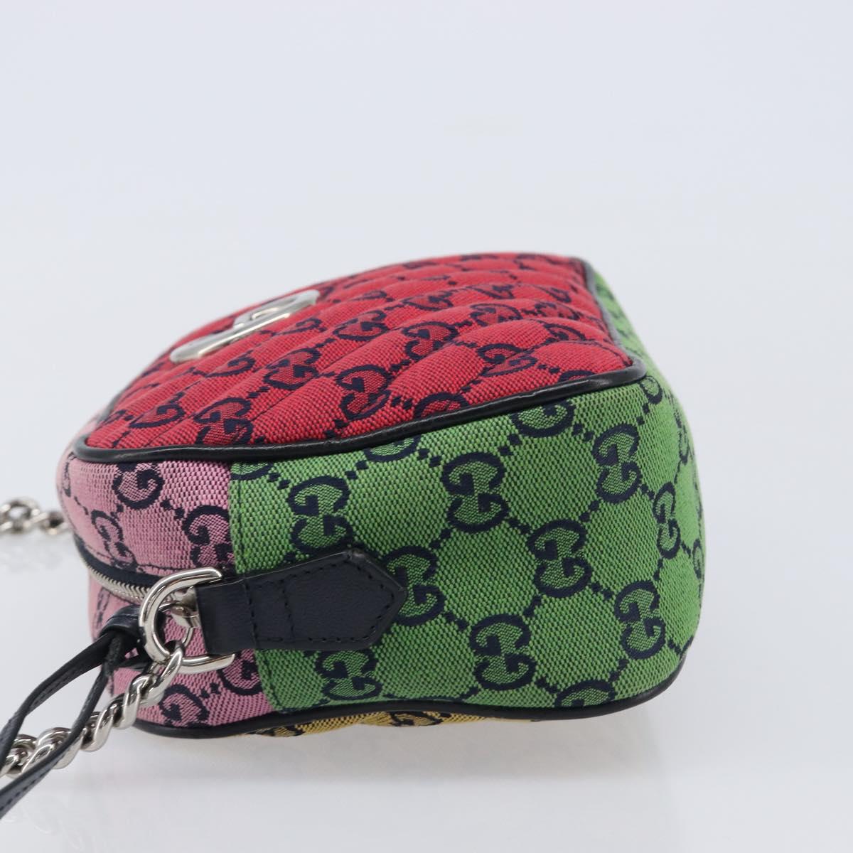 GUCCI GG Canvas GG Marmont Chain Bag Multicolor Silver 447632 Auth 203621