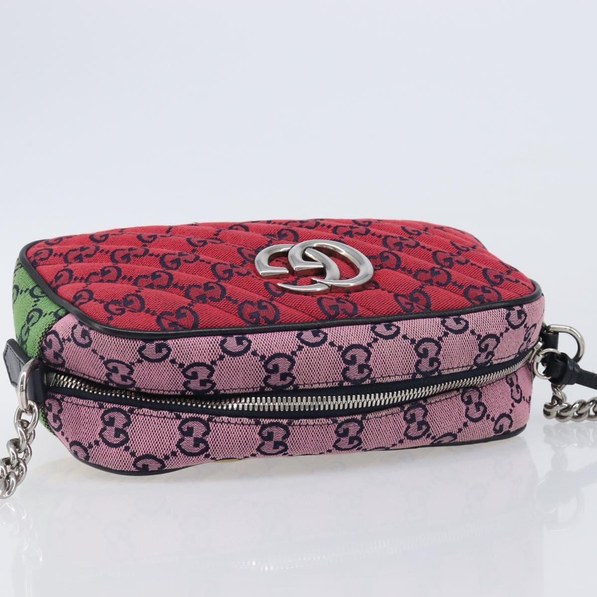 GUCCI GG Canvas GG Marmont Chain Bag Multicolor Silver 447632 Auth 203621