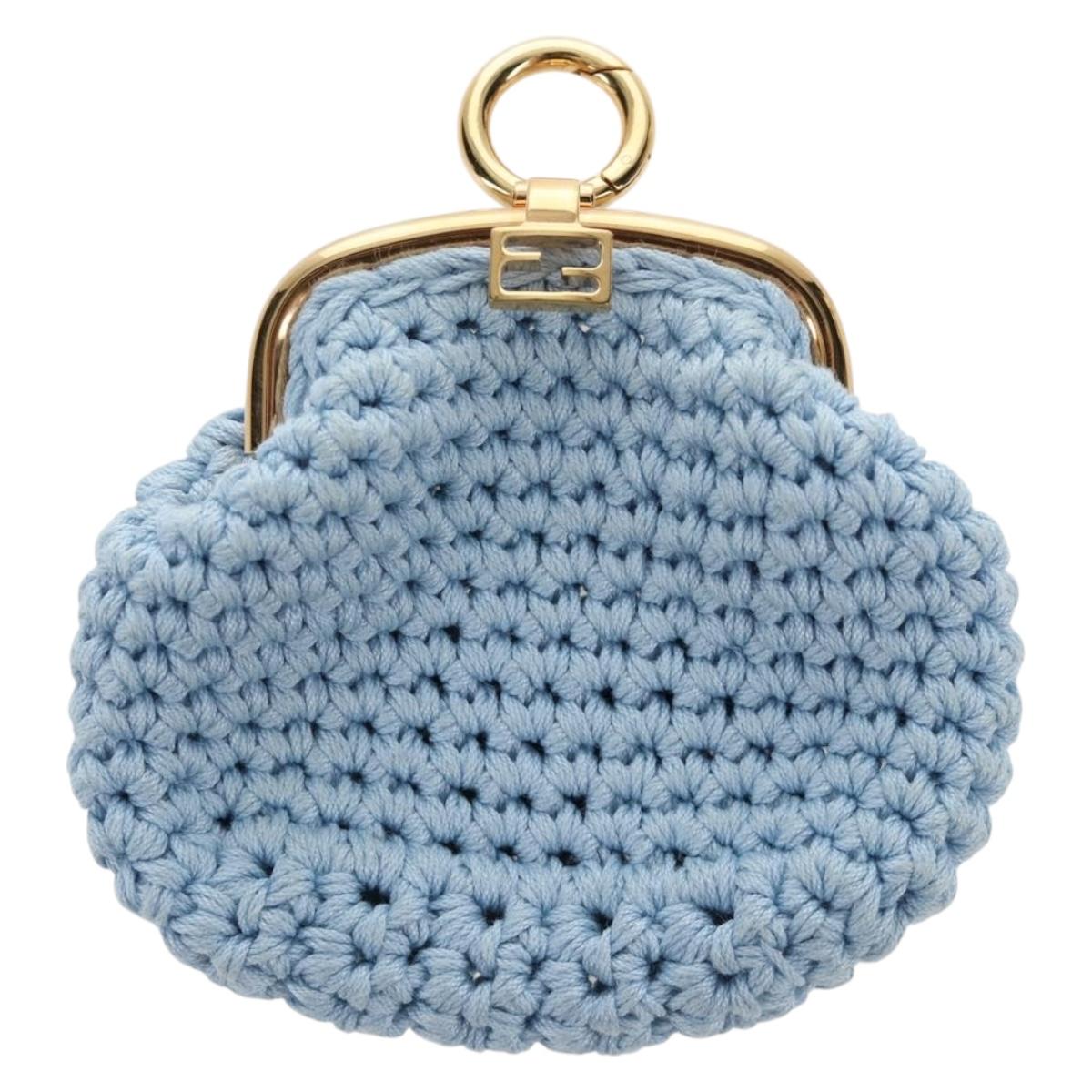 FENDI Coin Purse Canvas Light Blue Gold Auth 203623M